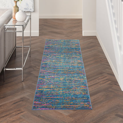 6' Blue And Orange Abstract Distressed Runner Rug