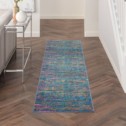 6' Blue And Orange Abstract Distressed Runner Rug
