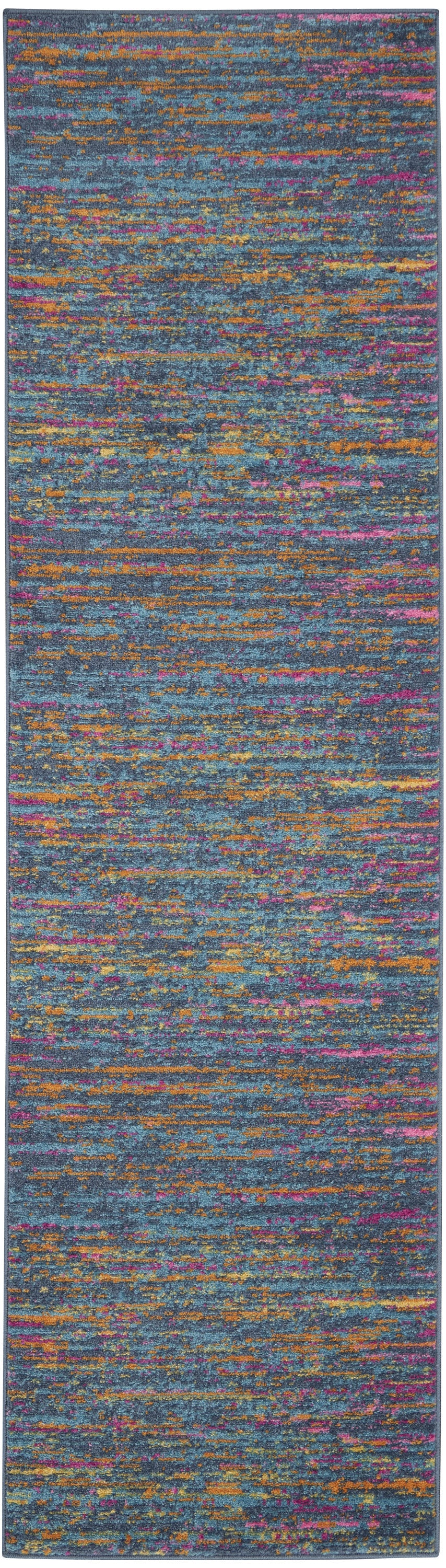 6' Blue And Orange Abstract Distressed Runner Rug