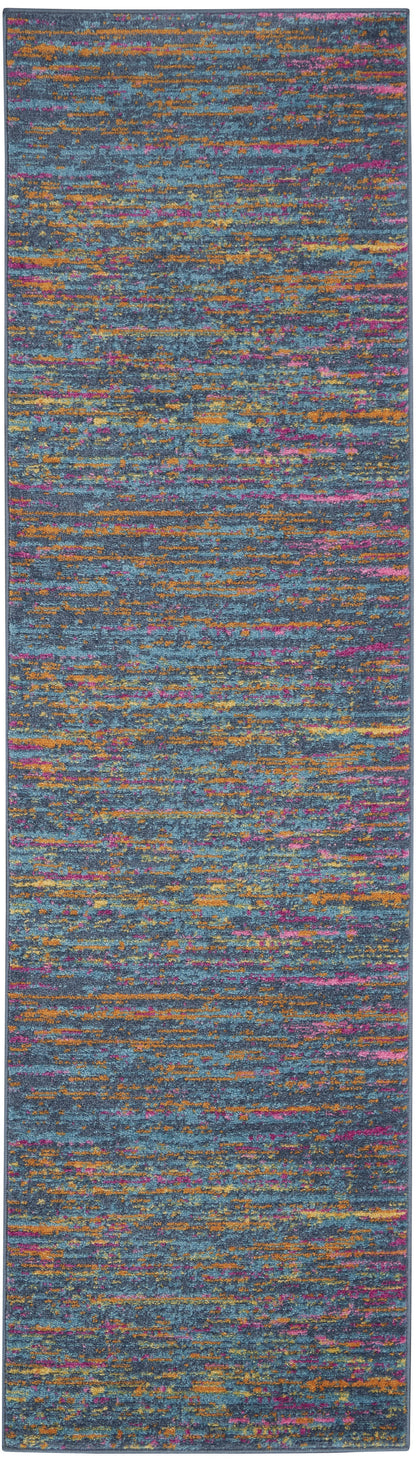 6' Blue And Orange Abstract Distressed Runner Rug