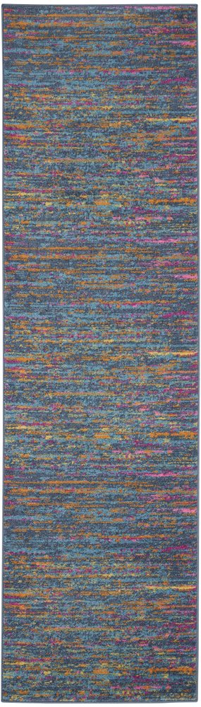 6' Blue And Orange Abstract Distressed Runner Rug