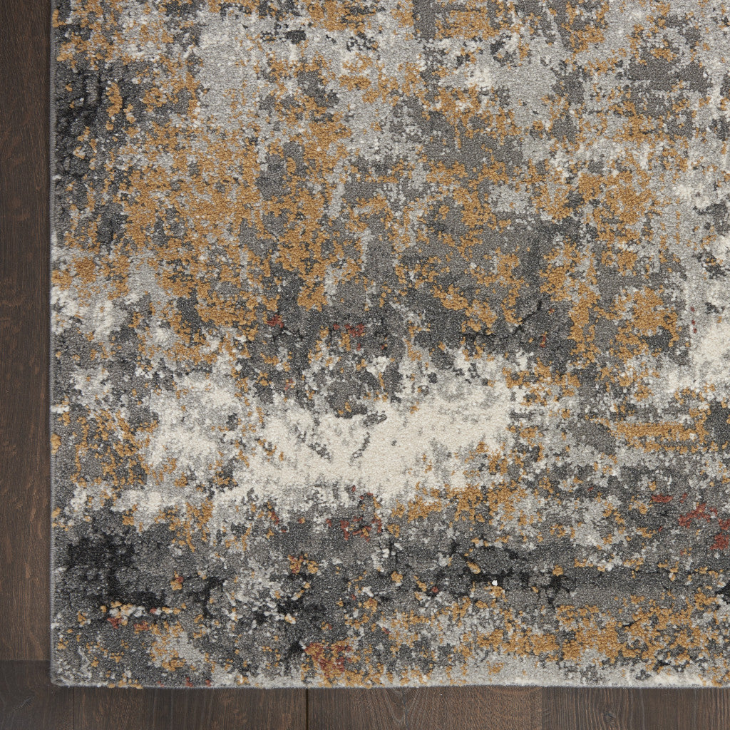6' Blue And Orange Abstract Distressed Runner Rug