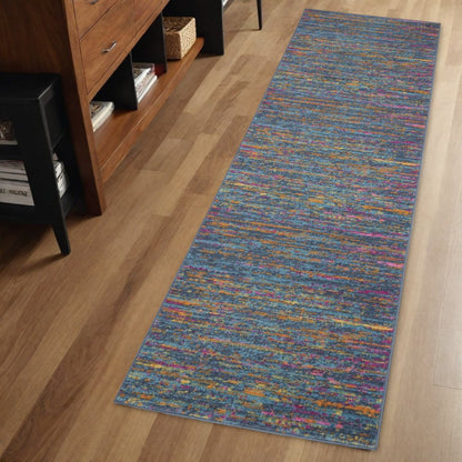 6' Blue And Orange Abstract Distressed Runner Rug
