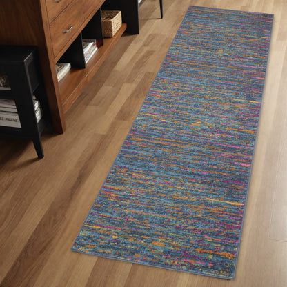 6' Blue And Orange Abstract Distressed Runner Rug