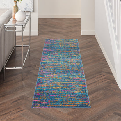 6' Blue And Orange Abstract Distressed Runner Rug