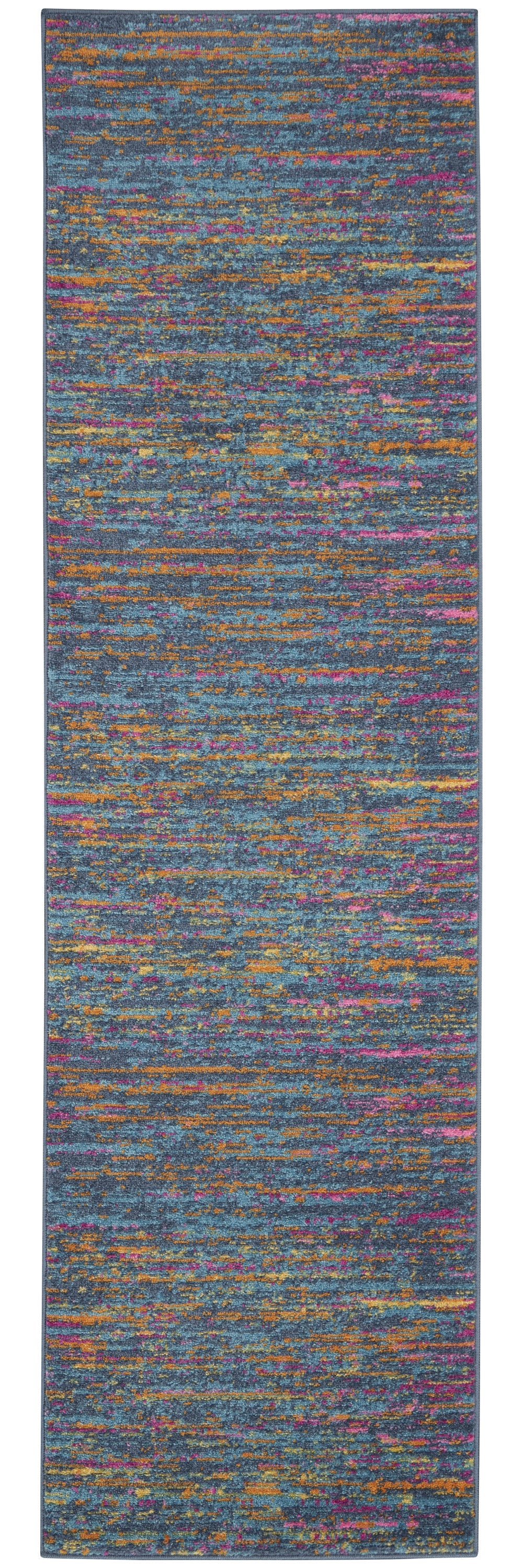 6' Blue And Orange Abstract Distressed Runner Rug