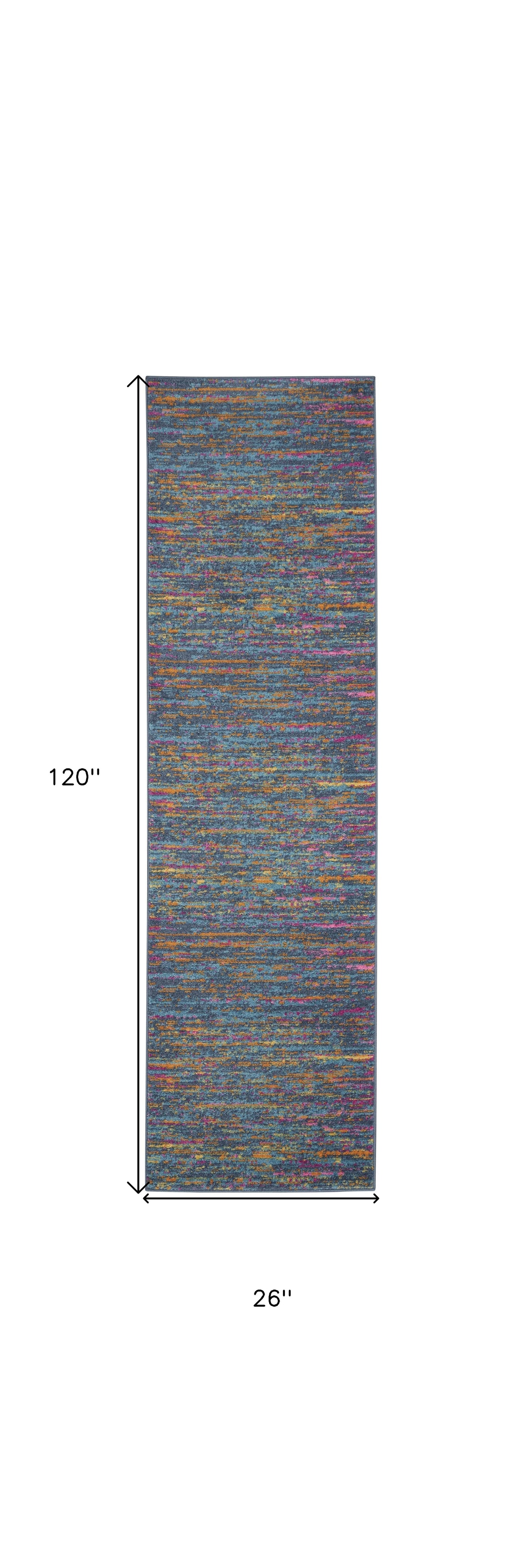 6' Blue And Orange Abstract Distressed Runner Rug