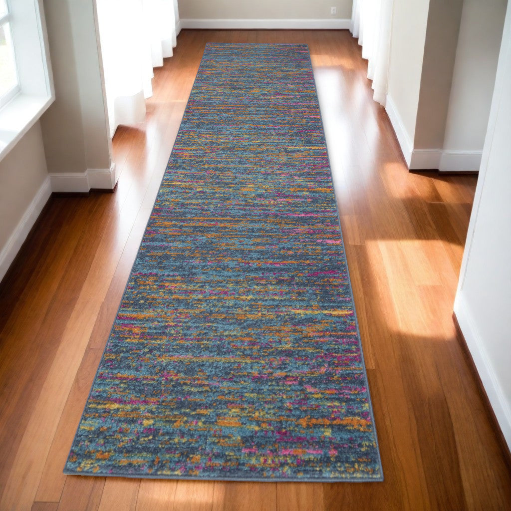 5' X 7' Blue And Orange Abstract Power Loom Area Rug