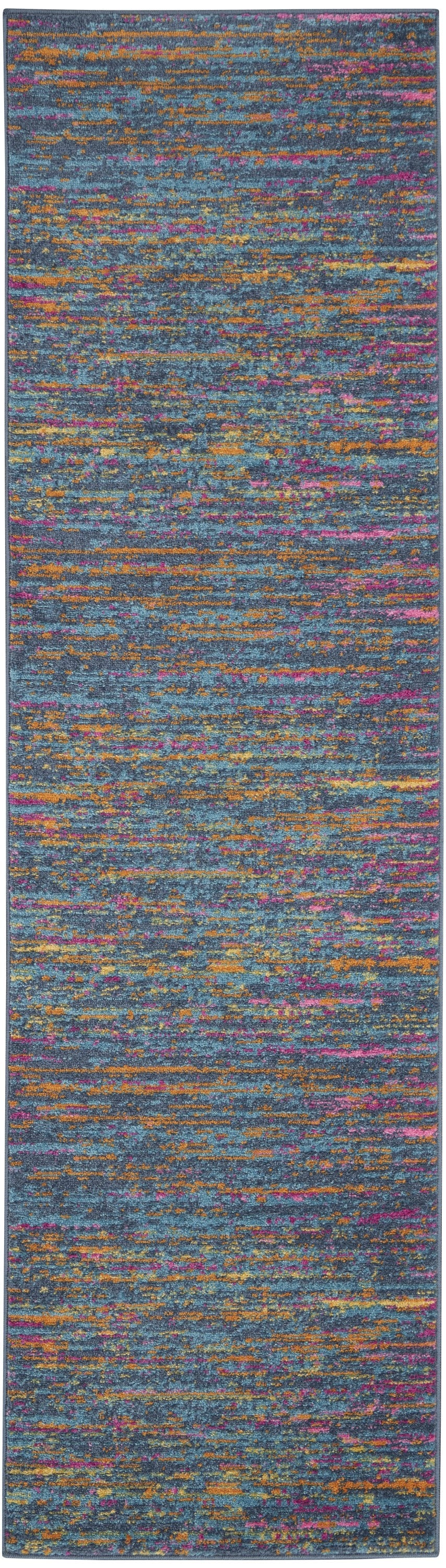 5' X 7' Blue And Orange Abstract Power Loom Area Rug