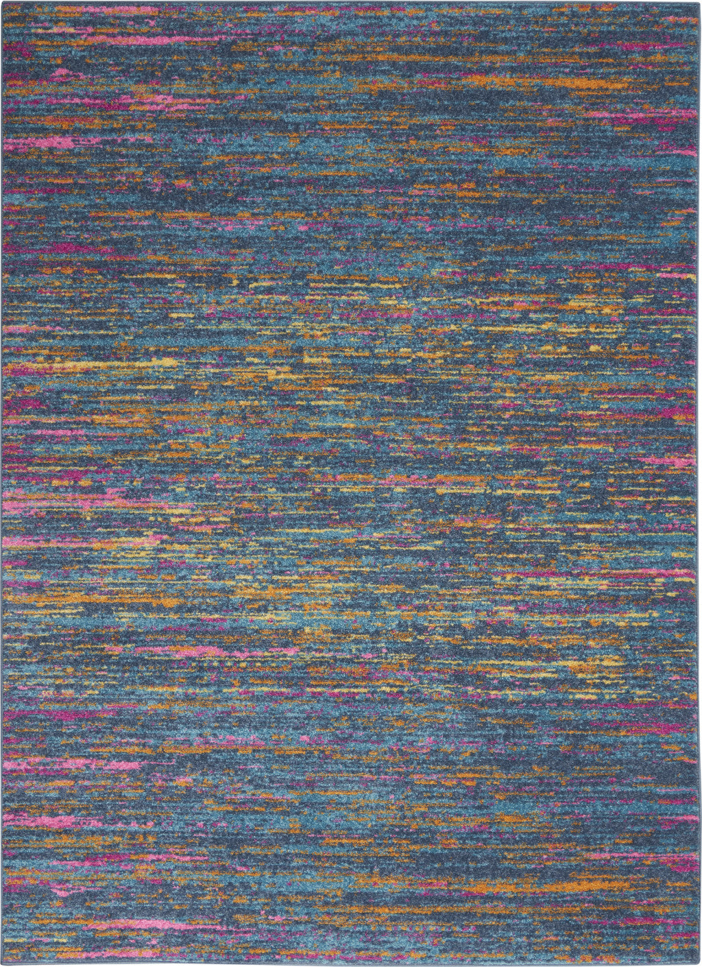 5' X 7' Blue And Orange Abstract Power Loom Area Rug