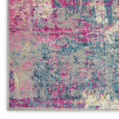 10' Ivory And Blue Abstract Runner Rug