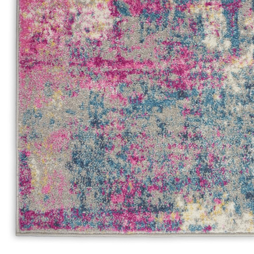 6' Ivory And Blue Abstract Runner Rug
