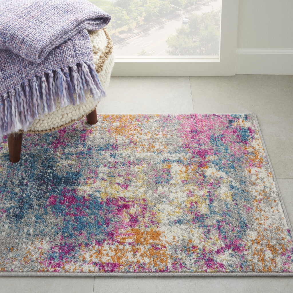 5' X 7' Blue And Pink Abstract Power Loom Area Rug