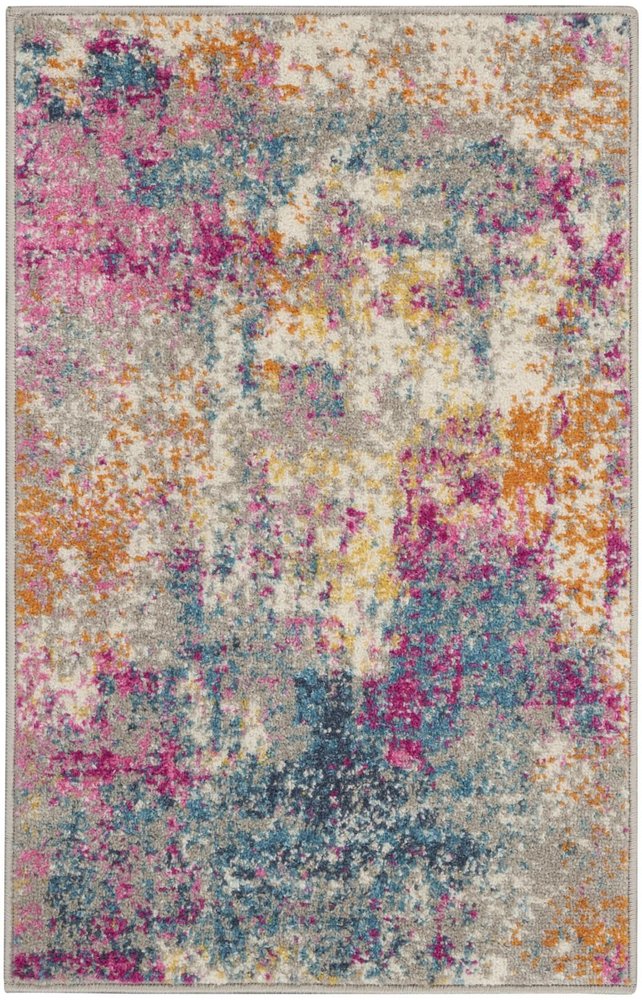 6' Ivory And Blue Abstract Runner Rug