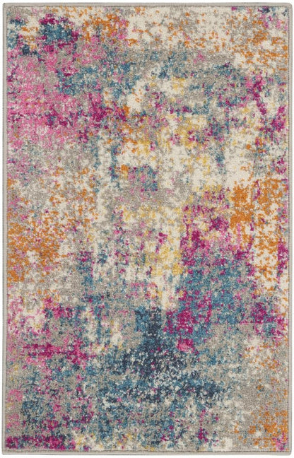 8' X 10' Ivory And Blue Abstract Area Rug