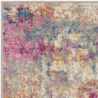 6' Ivory And Blue Abstract Runner Rug