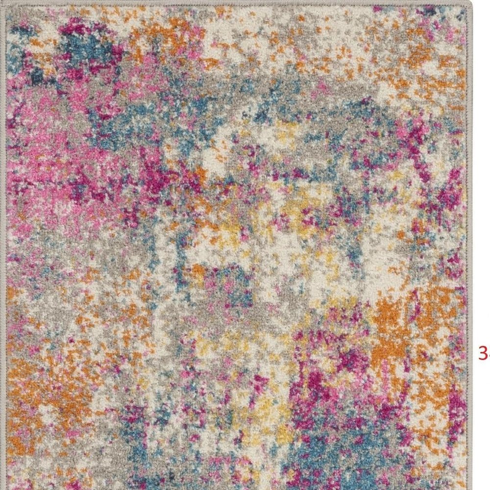 6' Ivory And Blue Abstract Runner Rug