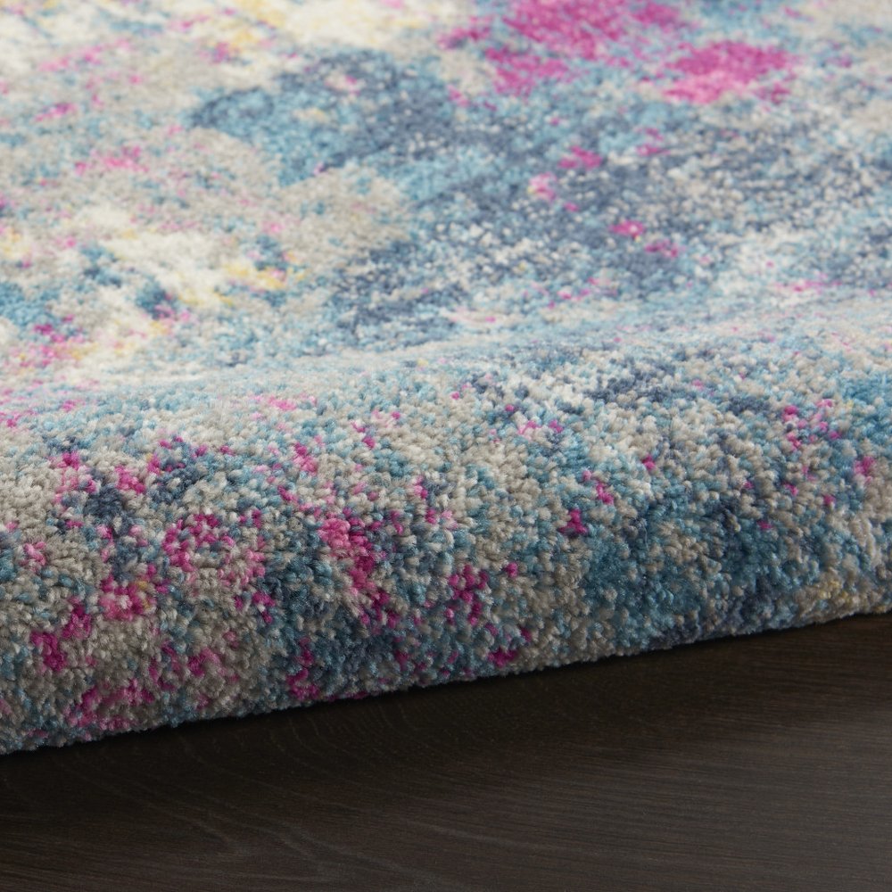 6' Ivory And Blue Abstract Runner Rug