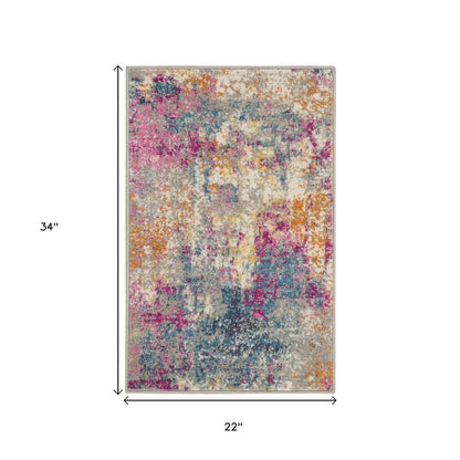 6' Ivory And Blue Abstract Runner Rug