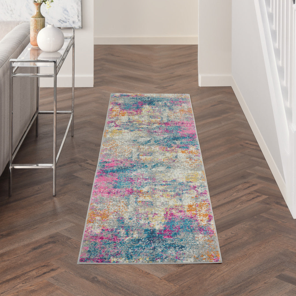 2' X 3' Blue And Pink Abstract Power Loom Area Rug