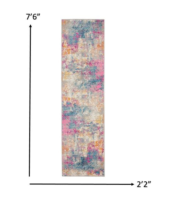 2' X 3' Blue And Pink Abstract Power Loom Area Rug