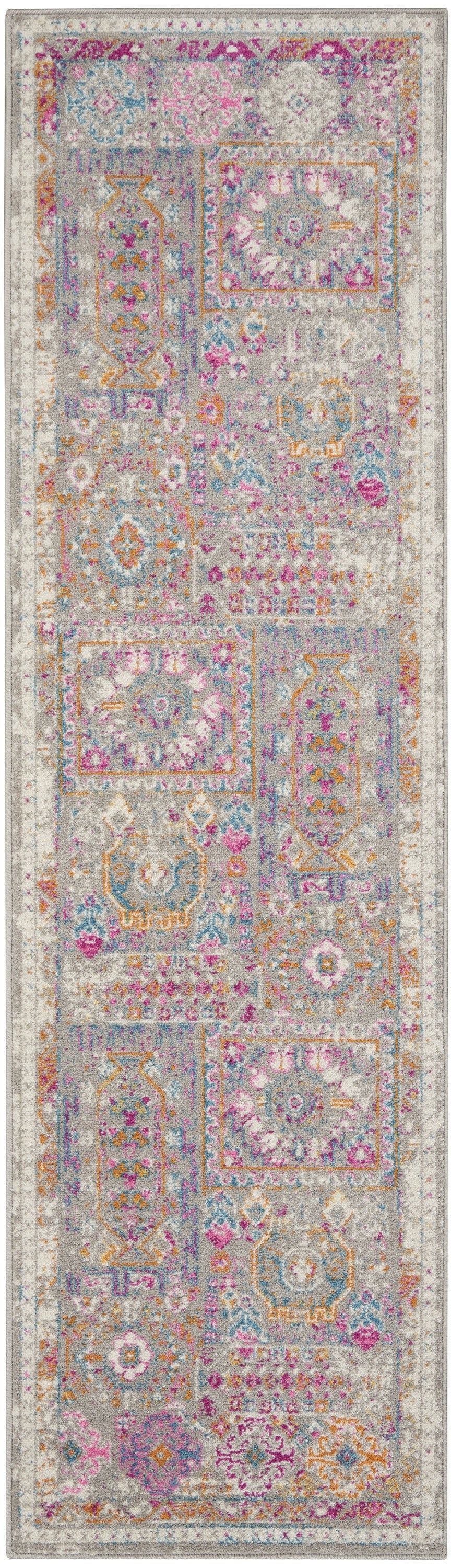 6' Pink And Gray Abstract Power Loom Runner Rug