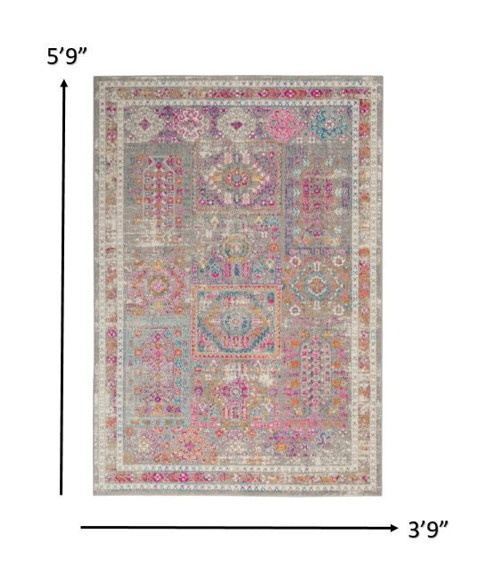 4' X 6' Pink And Gray Abstract Power Loom Area Rug