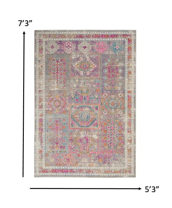 4' X 6' Pink And Gray Abstract Power Loom Area Rug