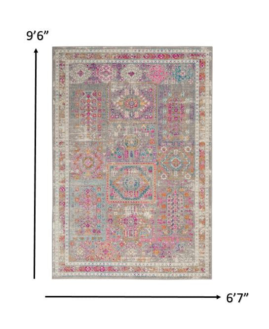 8' X 10' Pink And Gray Abstract Power Loom Area Rug