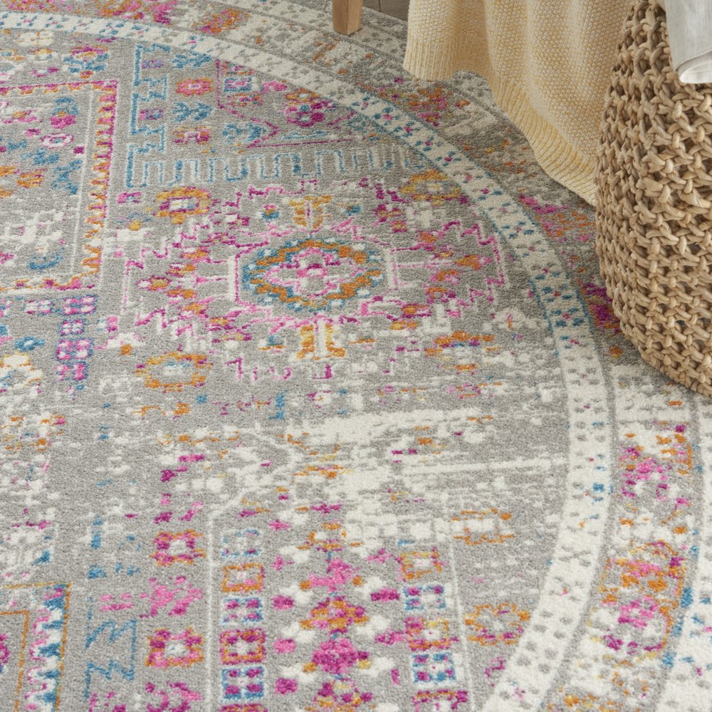 8' Gray And Ivory Abstract Distressed Round Rug