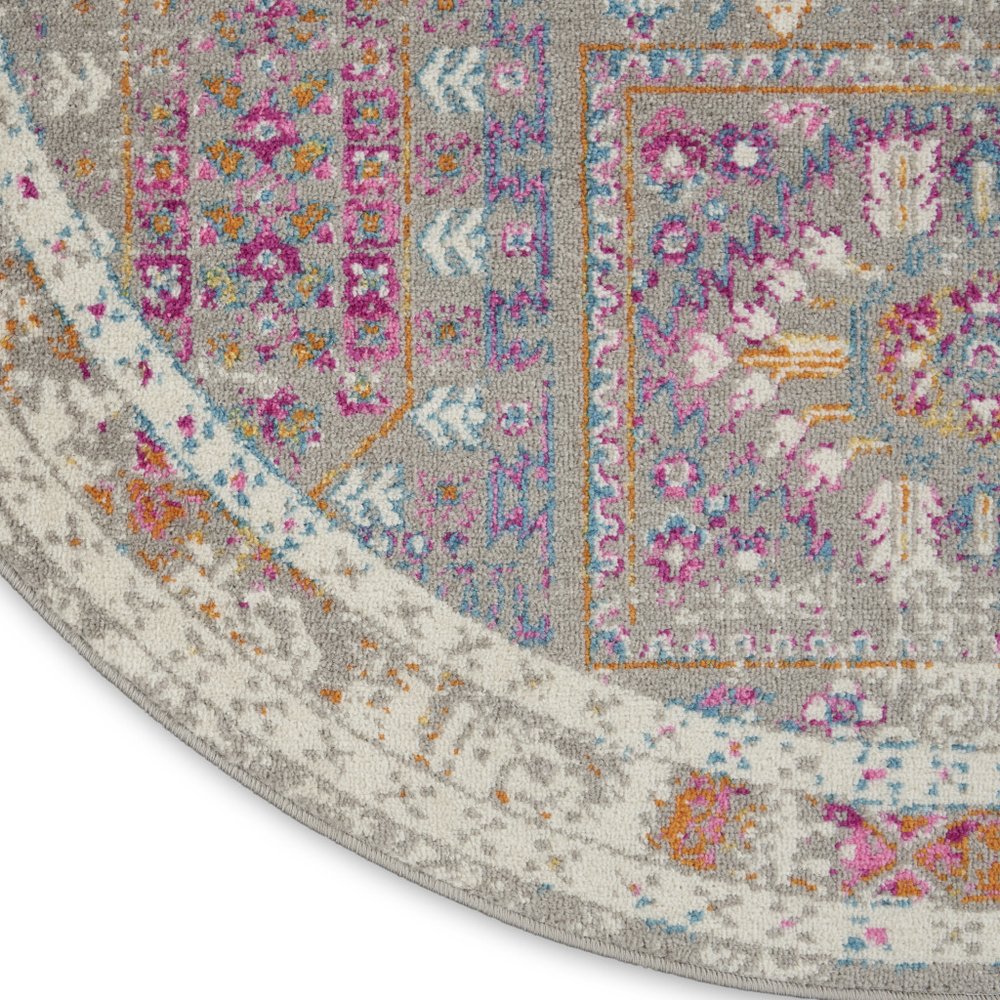 8' Gray And Ivory Abstract Distressed Round Rug