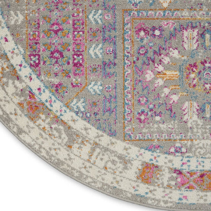 8' Gray And Ivory Abstract Distressed Round Rug