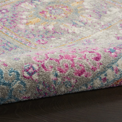 8' Gray And Ivory Abstract Distressed Round Rug