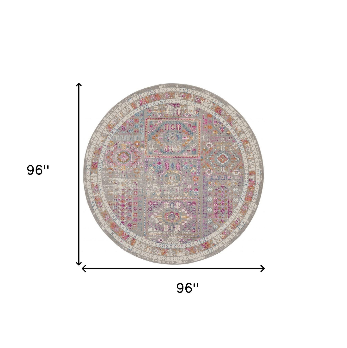 8' Pink And Gray Round Abstract Power Loom Area Rug