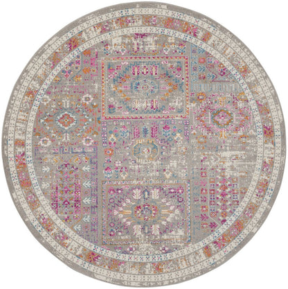 8' Gray And Ivory Abstract Distressed Round Rug