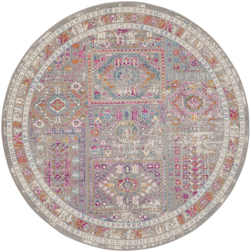 8' Gray And Ivory Abstract Distressed Round Rug