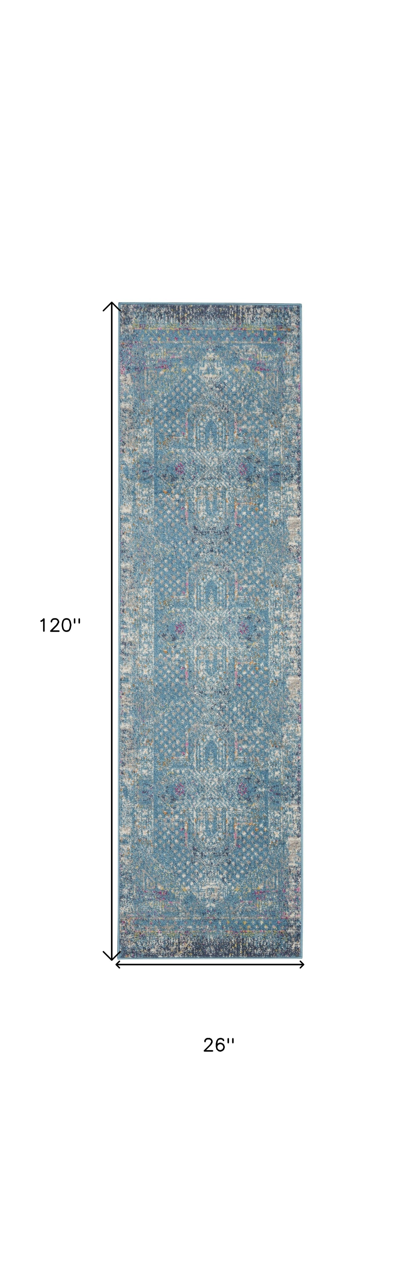 5' X 7' Blue And Ivory Southwestern Distressed Area Rug