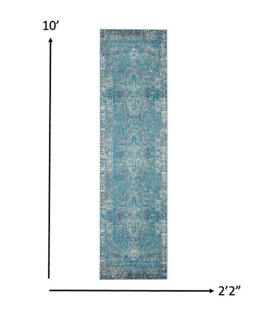 10' Blue Southwestern Power Loom Runner Rug