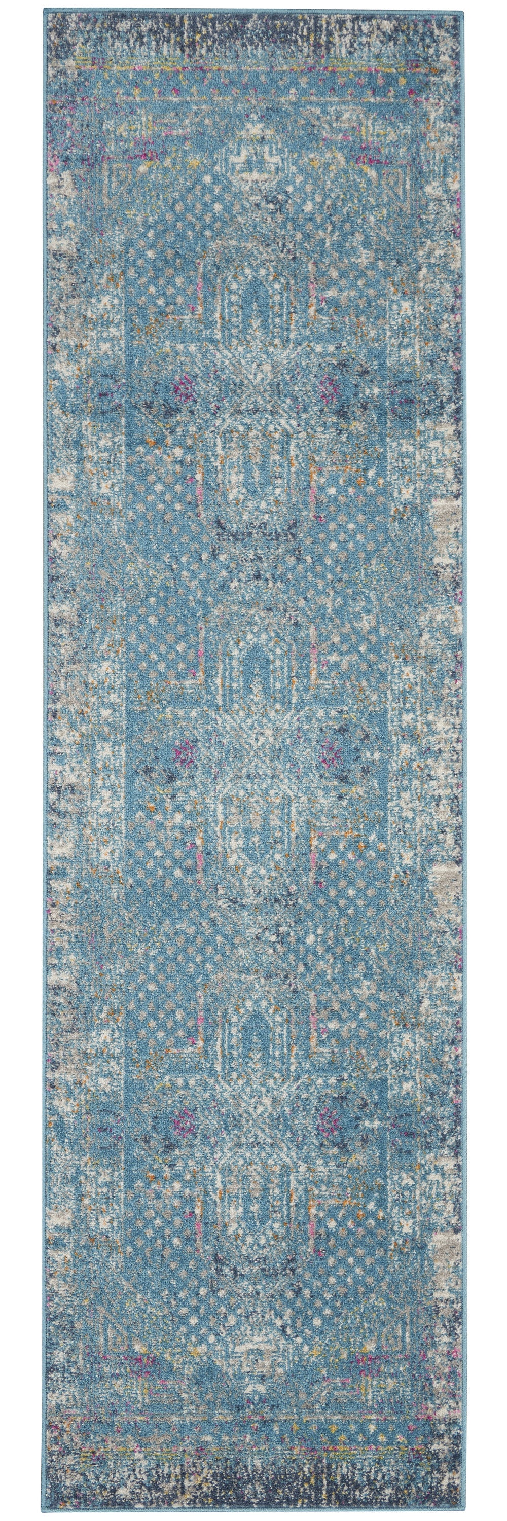 5' X 7' Blue And Ivory Southwestern Distressed Area Rug