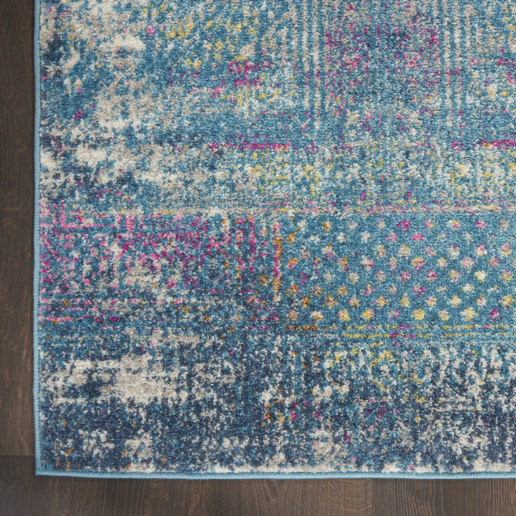 5' X 7' Blue And Ivory Southwestern Distressed Area Rug