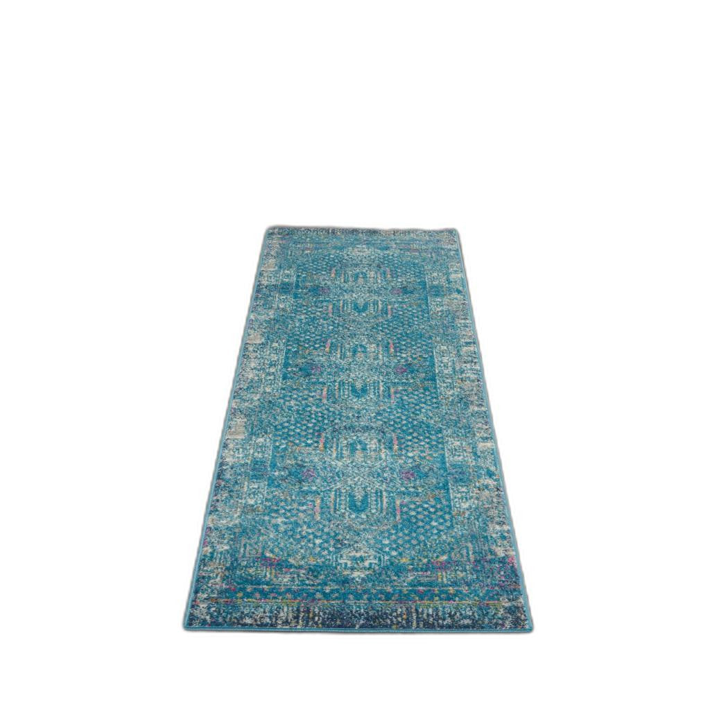 5' X 7' Blue And Ivory Southwestern Distressed Area Rug