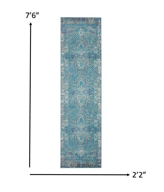 10' Blue Southwestern Power Loom Runner Rug