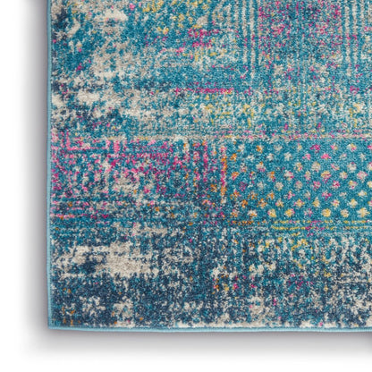 5' X 7' Blue And Ivory Southwestern Distressed Area Rug