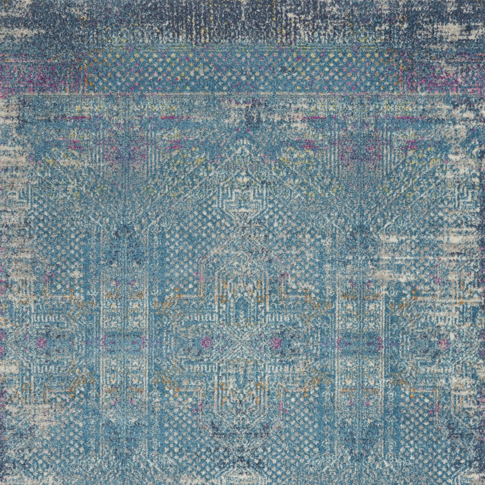 5' X 7' Blue And Ivory Southwestern Distressed Area Rug