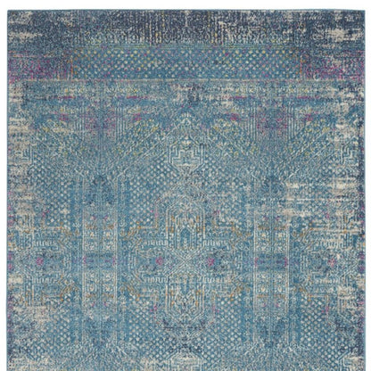 5' X 7' Blue And Ivory Southwestern Distressed Area Rug