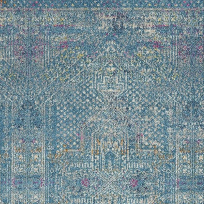 5' X 7' Blue And Ivory Southwestern Distressed Area Rug