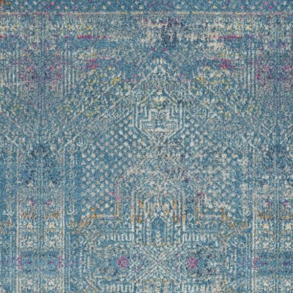 5' X 7' Blue And Ivory Southwestern Distressed Area Rug