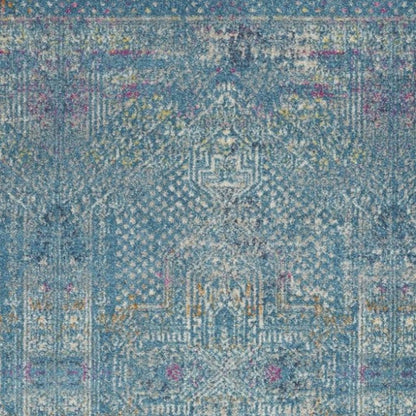 5' X 7' Blue And Ivory Southwestern Distressed Area Rug