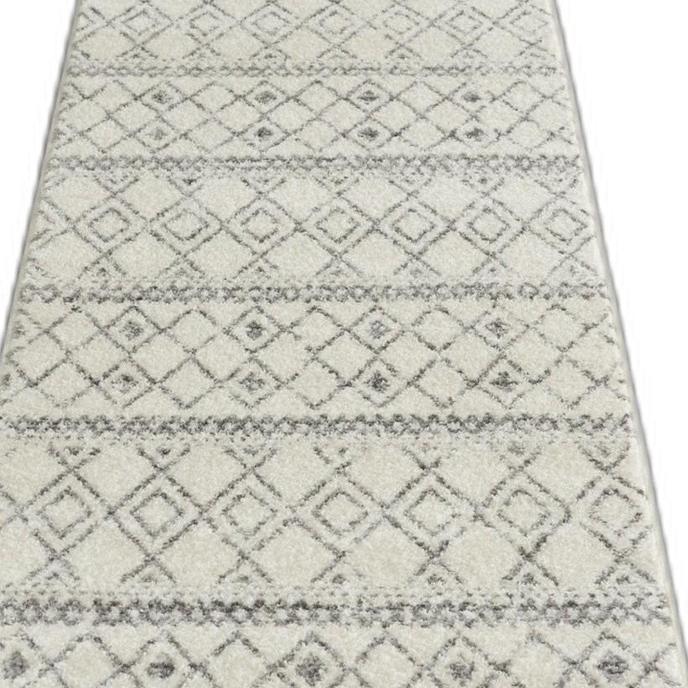 10' Gray Geometric Berber Power Loom Runner Rug