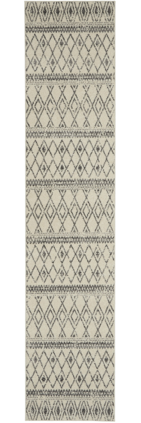 10' Gray Geometric Berber Power Loom Runner Rug